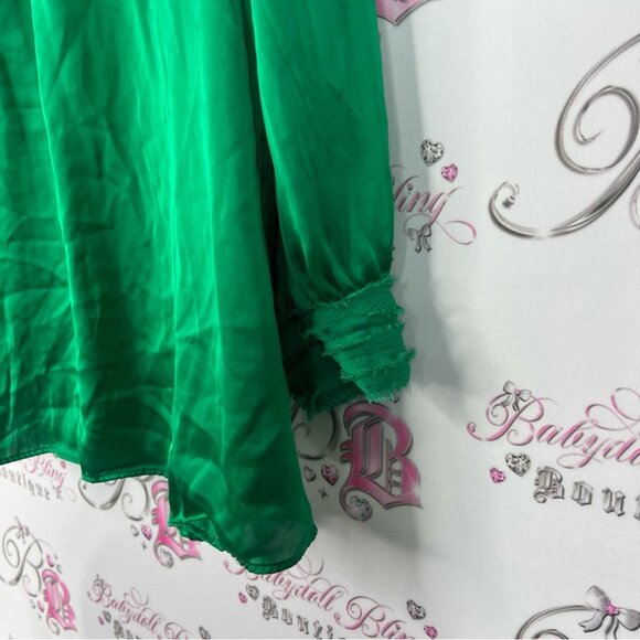 Zara blouse turtleneck style royal bright Vibrant Green Blouse ruffle neck - Picture 2 of 8